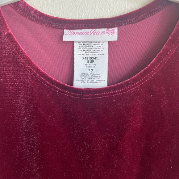 Christmas Dress Sz 7 Plum Velvet Pink Plaid & Gold Sash w Bow Bonnie Jean - Picture 3 of 6